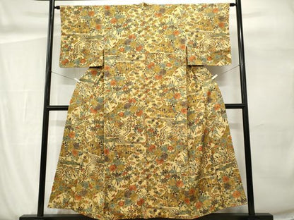 平和屋着物■上質なお召　風景花文　正絹　逸品　CABH0887ou