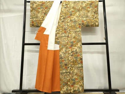 平和屋着物■上質なお召　風景花文　正絹　逸品　CABH0887ou