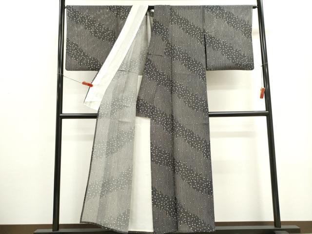 平和屋着物＊夏物　小紋　絽　舞花文　黒地　正絹　逸品　CABH0908ou