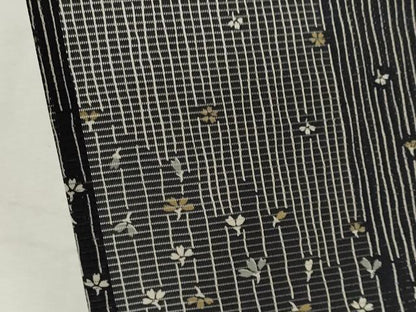 平和屋着物＊夏物　小紋　絽　舞花文　黒地　正絹　逸品　CABH0908ou