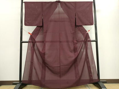 平和屋着物＊夏物　色無地　舞楓文紗　紫鳶色　正絹　逸品　CABH0912ou