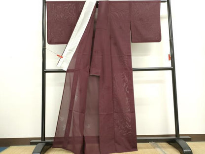 平和屋着物＊夏物　色無地　舞楓文紗　紫鳶色　正絹　逸品　CABH0912ou
