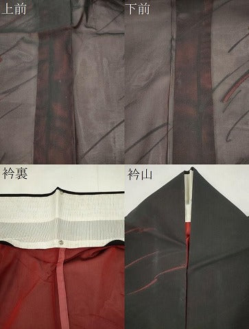 平和屋着物＊夏物　小紋　紗　流水文　黒地　正絹　逸品　CABH0915ou