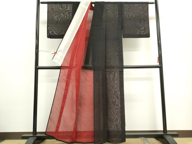 平和屋着物＊夏物　小紋　紗　流水文　黒地　正絹　逸品　CABH0915ou