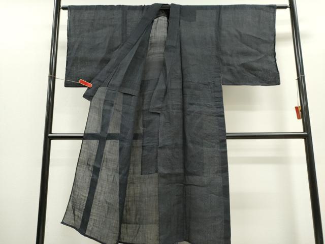 平和屋着物＊夏物　男性　上布　亀甲文様　黒地　麻　逸品　CABI3846xi 平和屋着物＊夏物 男性 上布 亀甲柄 麻 逸品 CABH0923ou