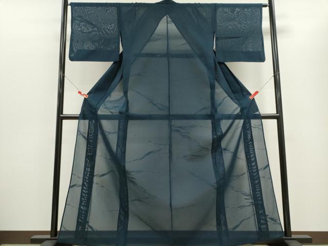 平和屋着物＊夏物　色無地　舞葉紋紗　青藍色　正絹　逸品　CABH0929ou