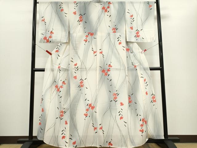 平和屋着物＊夏物　小紋　絽　草花文　暈し染め　銀彩　正絹　逸品　CABH0939ou