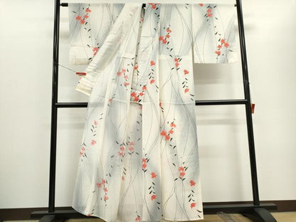 平和屋着物＊夏物　小紋　絽　草花文　暈し染め　銀彩　正絹　逸品　CABH0939ou