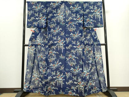 平和屋着物＊夏物　小紋　絽　草花文　正絹　逸品　CABH0943ou