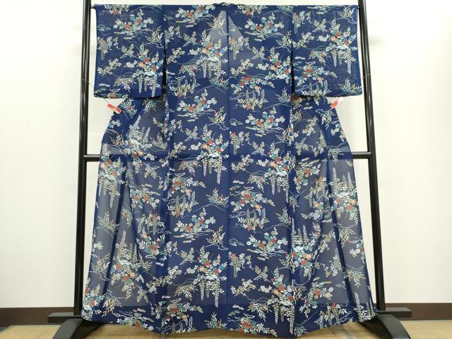 平和屋着物＊夏物　小紋　絽　草花文　正絹　逸品　CABH0943ou