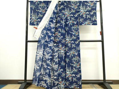 平和屋着物＊夏物　小紋　絽　草花文　正絹　逸品　CABH0943ou