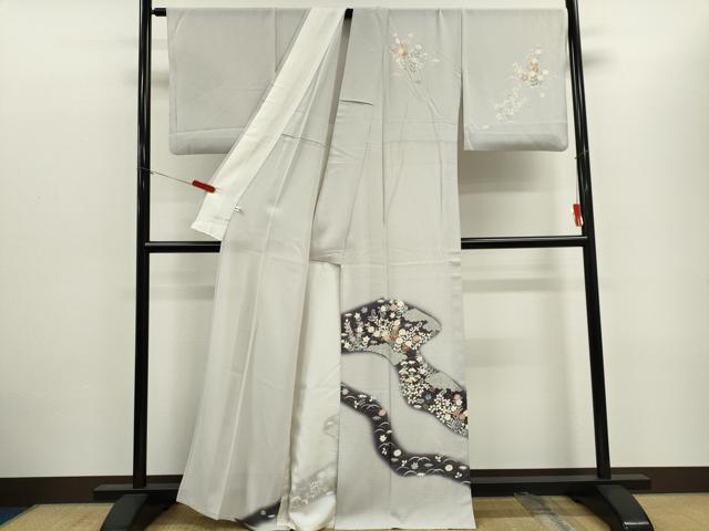 平和屋着物＊夏物　訪問着　絽　刺繍　道長草花文　金彩　正絹　逸品　CABH0945ou