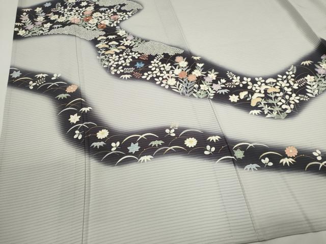 平和屋着物＊夏物　訪問着　絽　刺繍　道長草花文　金彩　正絹　逸品　CABH0945ou