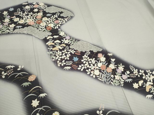 平和屋着物＊夏物　訪問着　絽　刺繍　道長草花文　金彩　正絹　逸品　CABH0945ou