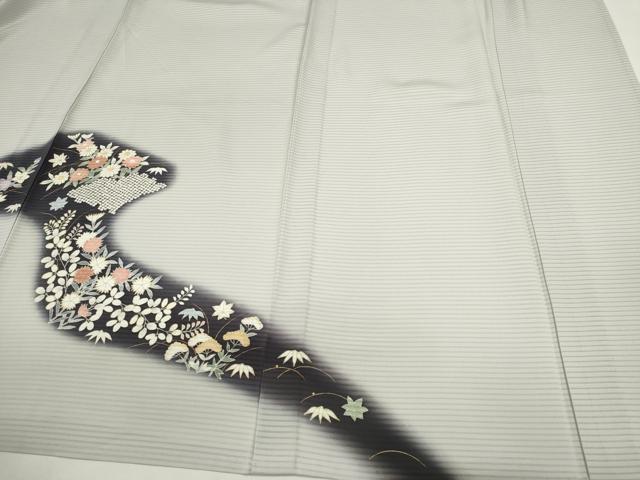 平和屋着物＊夏物　訪問着　絽　刺繍　道長草花文　金彩　正絹　逸品　CABH0945ou
