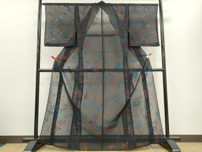 平和屋着物＊夏物　小紋　風通紗　唐草文　正絹　逸品　CABH0946ou