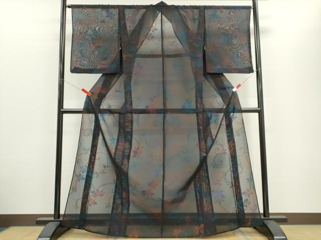 平和屋着物＊夏物　小紋　風通紗　唐草文　正絹　逸品　CABH0946ou