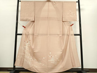 平和屋着物＊夏物　訪問着　絽　刺繍　流水草花文　正絹　逸品　未使用　CABH0947ou