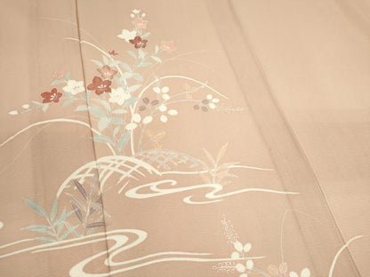 平和屋着物＊夏物　訪問着　絽　刺繍　流水草花文　正絹　逸品　未使用　CABH0947ou