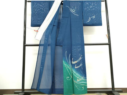 平和屋着物＊夏物　訪問着　絽　蔦の葉鳥文　暈し染め　銀彩　正絹　逸品　CABH0949ou