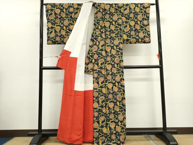 平和屋着物■上質な小紋　更紗花唐草文　正絹　逸品　CABH1083ou