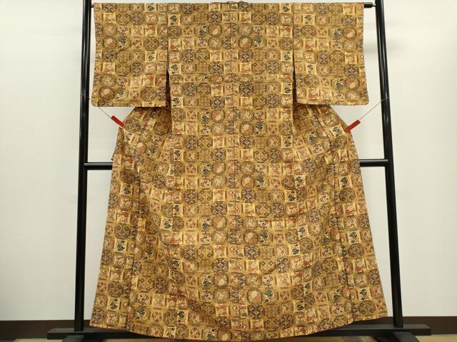 平和屋着物■上質な小紋　格子草花文　正絹　逸品　CABH1084ou