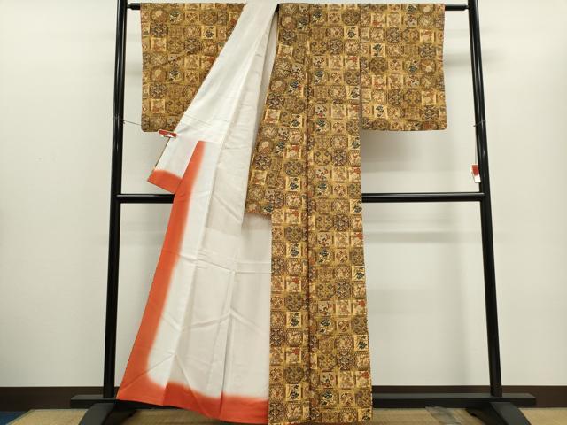 平和屋着物■上質な小紋　格子草花文　正絹　逸品　CABH1084ou