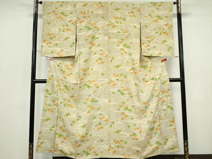 平和屋着物■上質な小紋　手描き　舞蝶花文　正絹　逸品　CABH1100ou