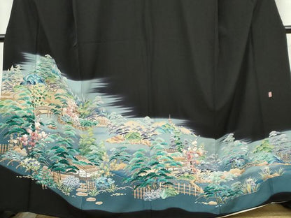平和屋着物■豪華黒留袖　作家物　風景文　暈し染め　正絹　逸品　CABH1101ou