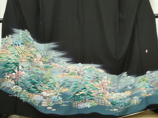 平和屋着物■豪華黒留袖　作家物　風景文　暈し染め　正絹　逸品　CABH1101ou