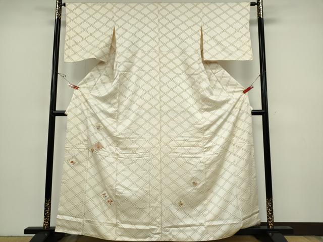 平和屋着物■訪問着　刺繍　格子花文　正絹　逸品　CABH1106ou
