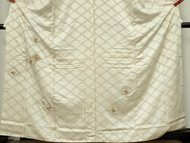 平和屋着物■訪問着　刺繍　格子花文　正絹　逸品　CABH1106ou