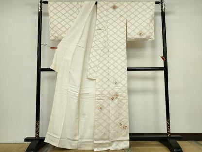 平和屋着物■訪問着　刺繍　格子花文　正絹　逸品　CABH1106ou