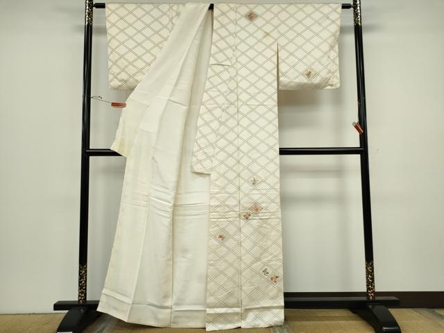 平和屋着物■訪問着　刺繍　格子花文　正絹　逸品　CABH1106ou
