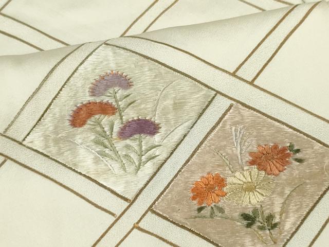 平和屋着物■訪問着　刺繍　格子花文　正絹　逸品　CABH1106ou