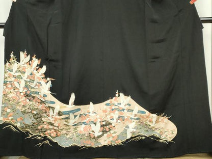 平和屋着物■豪華黒留袖　飛鶴流水花文　正絹　逸品　CABH1108ou