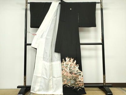 平和屋着物■豪華黒留袖　飛鶴流水花文　正絹　逸品　CABH1108ou