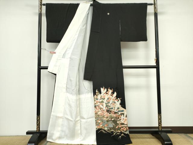 平和屋着物■豪華黒留袖　飛鶴流水花文　正絹　逸品　CABH1108ou