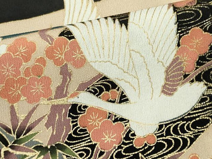 平和屋着物■豪華黒留袖　飛鶴流水花文　正絹　逸品　CABH1108ou