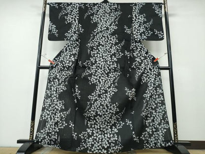 平和屋着物∴夏物　浴衣　萩　黒地　綿　逸品　CABH1201ng