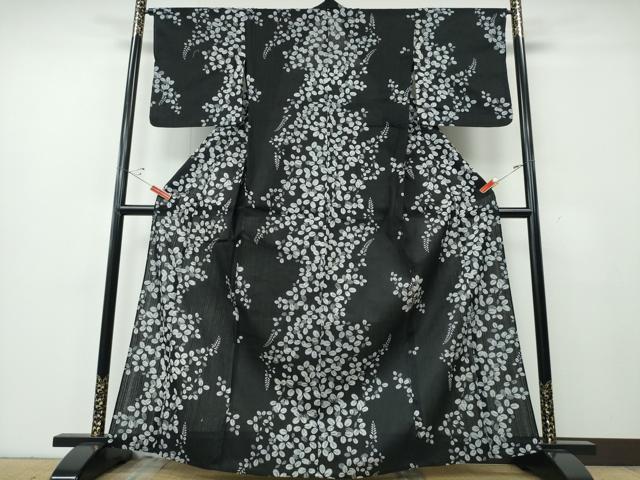 平和屋着物∴夏物　浴衣　萩　黒地　綿　逸品　CABH1201ng