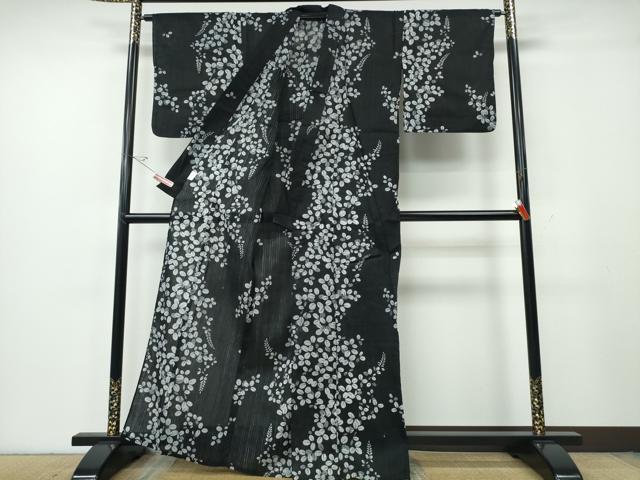 平和屋着物∴夏物　浴衣　萩　黒地　綿　逸品　CABH1201ng