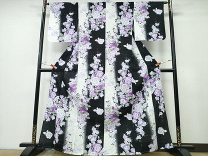平和屋着物∴夏物　浴衣　枝花文　間道　綿　逸品　CABH1203ng