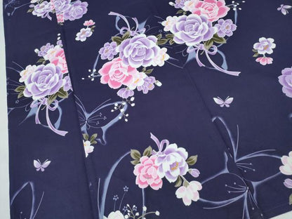 平和屋着物∴夏物　浴衣　舞蝶シルエット　花束文　綿　逸品　CABH1204ng