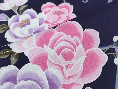 平和屋着物∴夏物　浴衣　舞蝶シルエット　花束文　綿　逸品　CABH1204ng