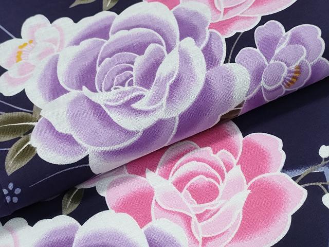 平和屋着物∴夏物　浴衣　舞蝶シルエット　花束文　綿　逸品　CABH1204ng