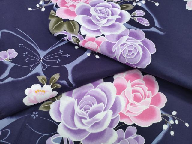 平和屋着物∴夏物　浴衣　舞蝶シルエット　花束文　綿　逸品　CABH1204ng