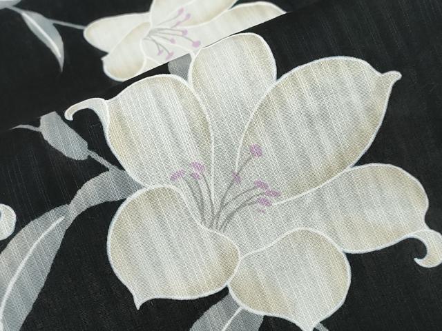 平和屋着物∴夏物 浴衣 百合 黒地 綿 逸品 CABH1207ng