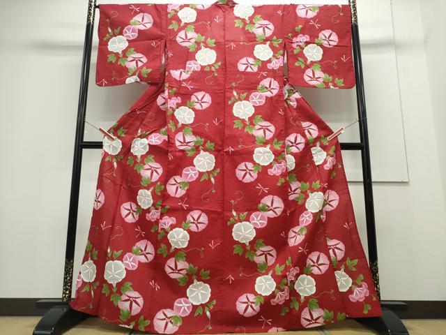 平和屋着物∴夏物 浴衣 綿紅梅 朝顔 金彩 綿 逸品 CABH1208ng