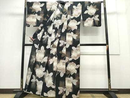平和屋着物∴夏物　浴衣　コシノジュンコ　JUNKO KOSHINO 　薔薇　黒地　綿　逸品　CABH1215ng